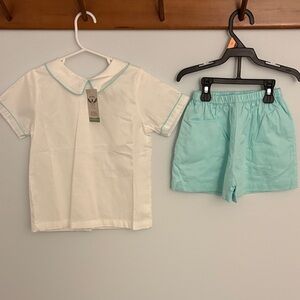 The Oaks Apparel White and Light Blue / Teal Toddler Boy Set